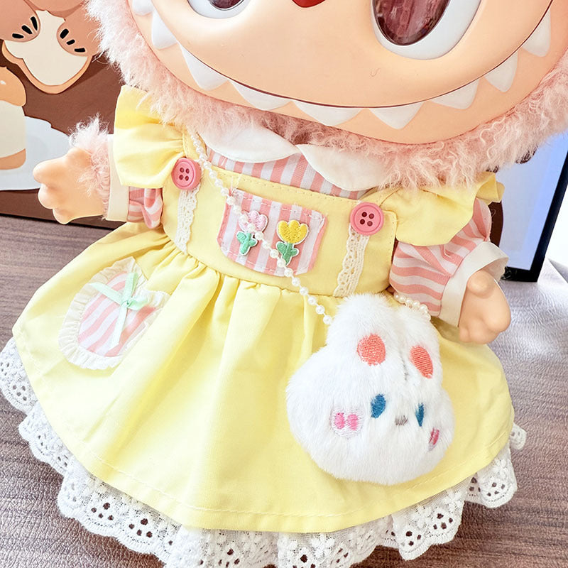 38Cm Labubu vinyl plush doll clothes for Labubu doll clothes yellow cream flower skirt set