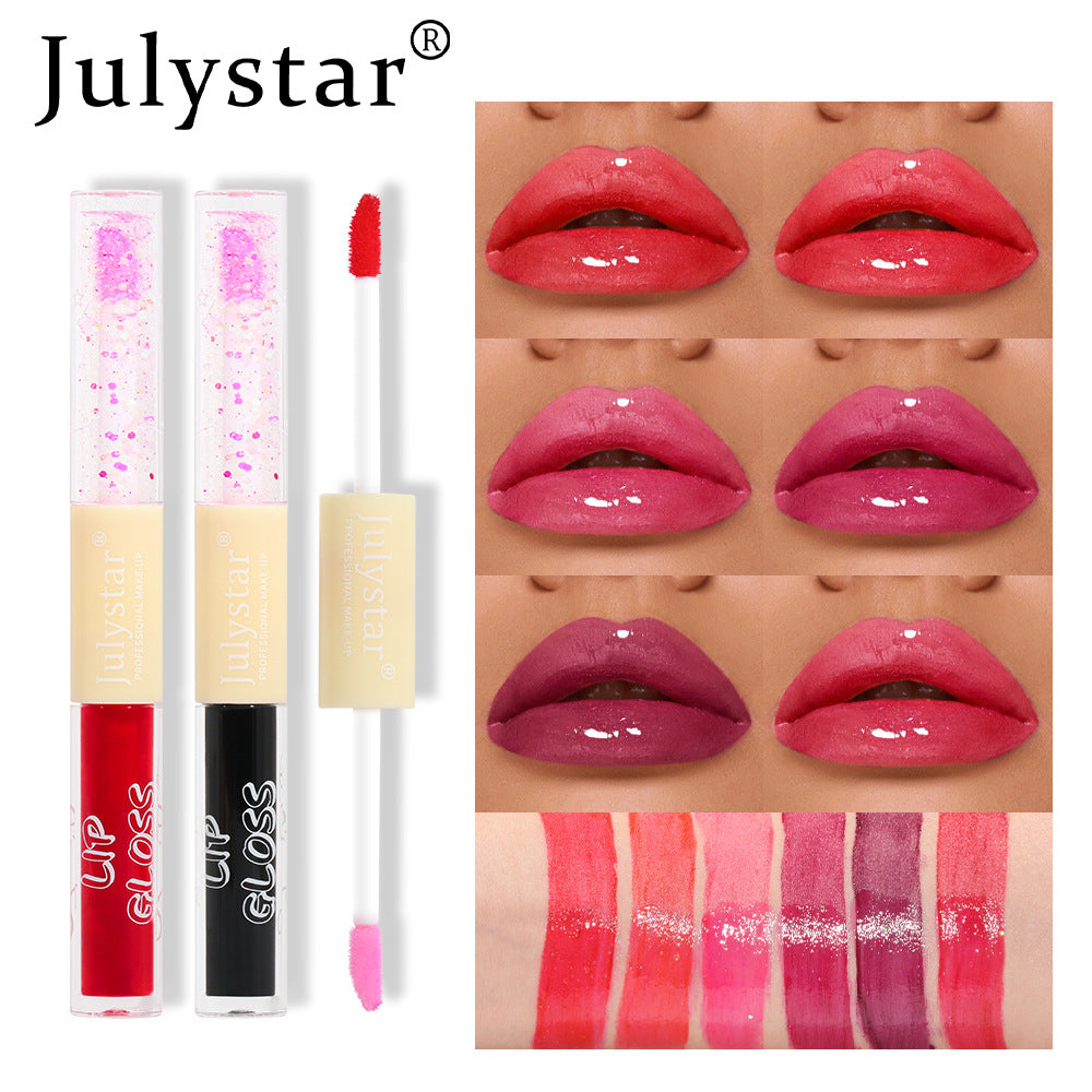 European and American makeup double-head pearlescent water gloss lip glaze natural and long-lasting non-stick cup Dudu lip gloss