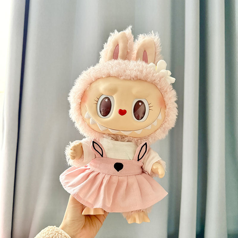 38Cm Labubu plush doll clothes Labubu doll MOKOKO Lei Feng coat rabbit ear strap skirt set