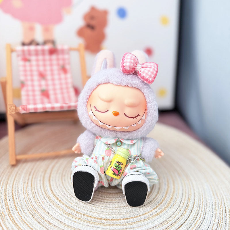 The first, second and third generation keychain Labubu clothes pendant Labubu baby clothes strawberry paradise jumpsuit set is cute
