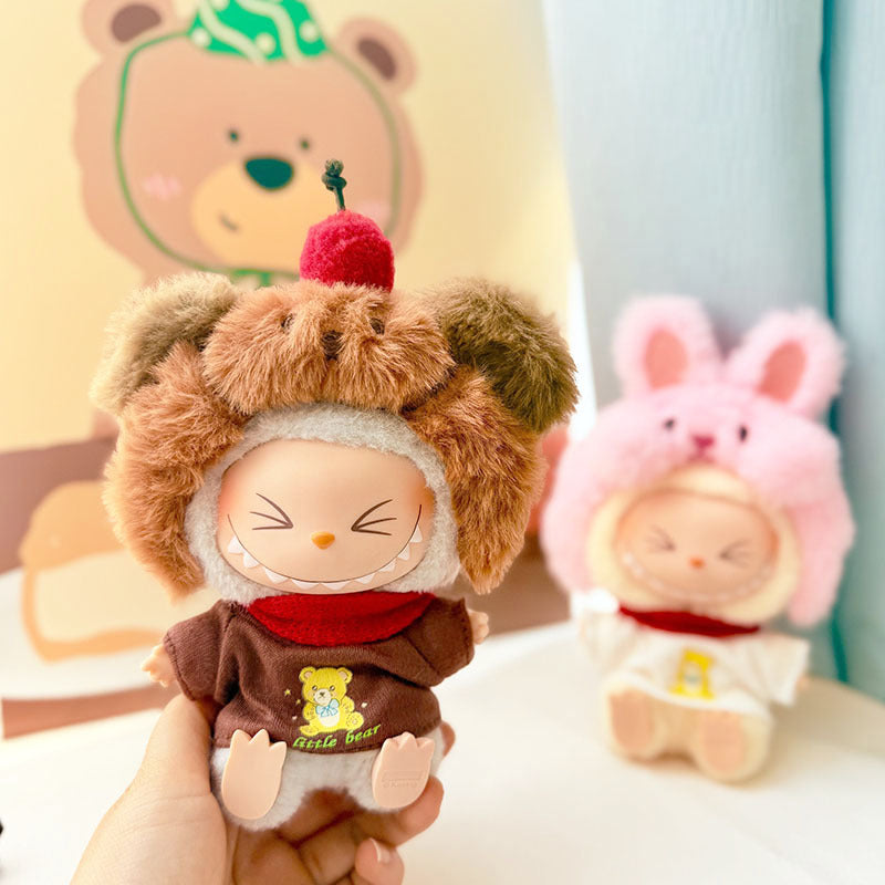 First and second generation keychain Labubu clothes pendant Labubu baby clothes cat hat + plaid overalls cute