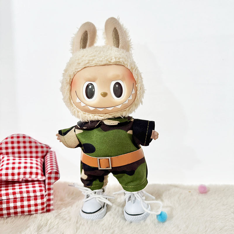 38Cm Labubu plush doll clothes for Labubu doll baby clothes sweetheart cool camouflage suit cute