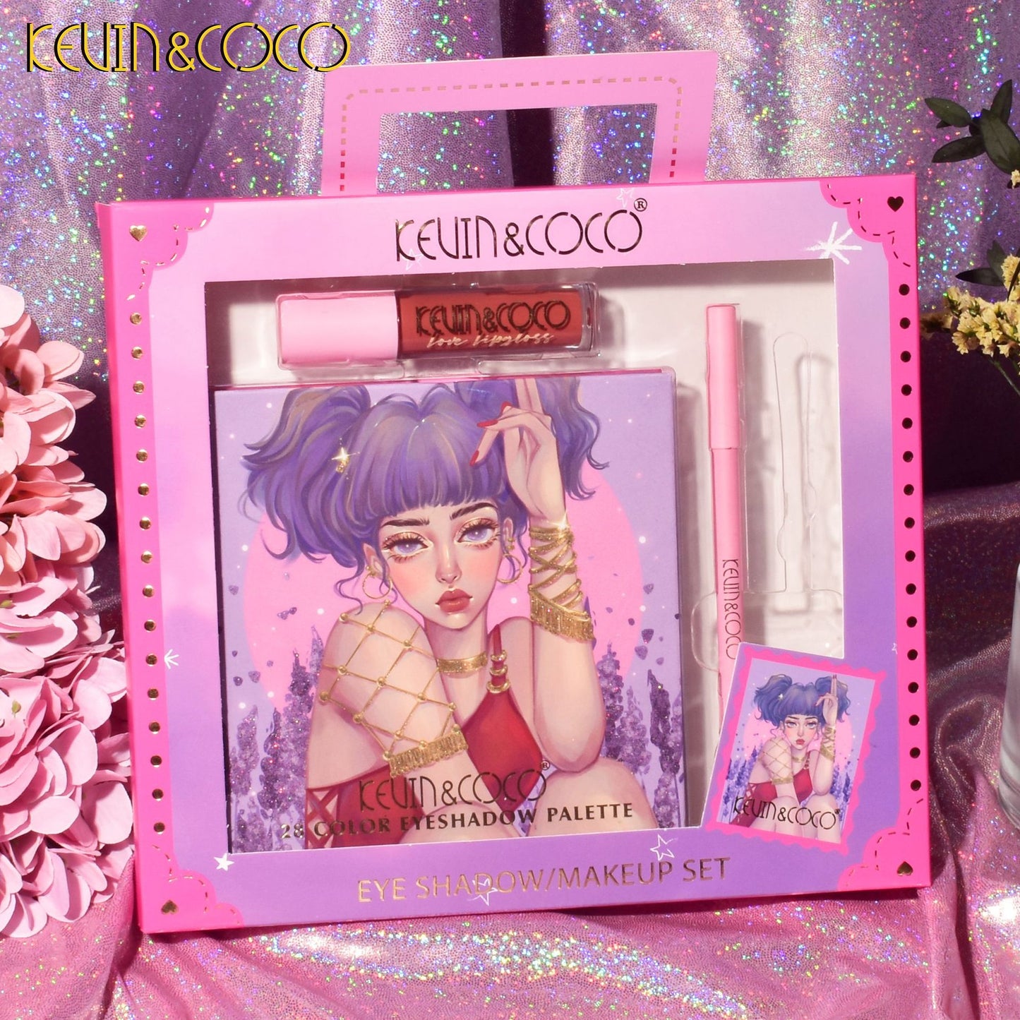 KEVIN & COCO 28 Color Eyeshadow Bead Matte Eyeshadow Lip Glaze Eyebrow Pencil Set