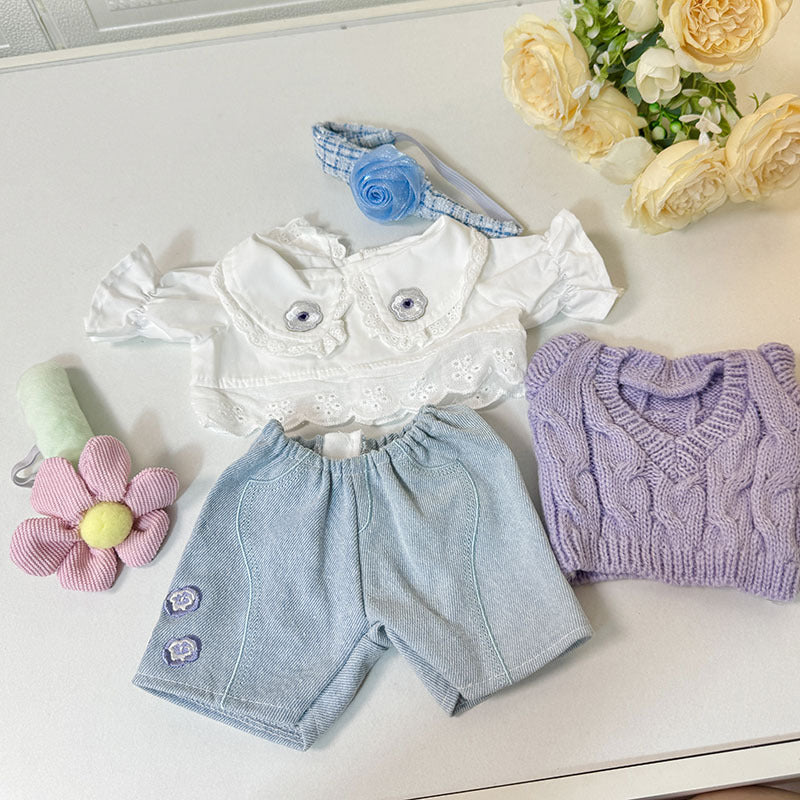 38Cm Labubu plush doll clothes for Labubu doll clothes spring purple sweater flower set