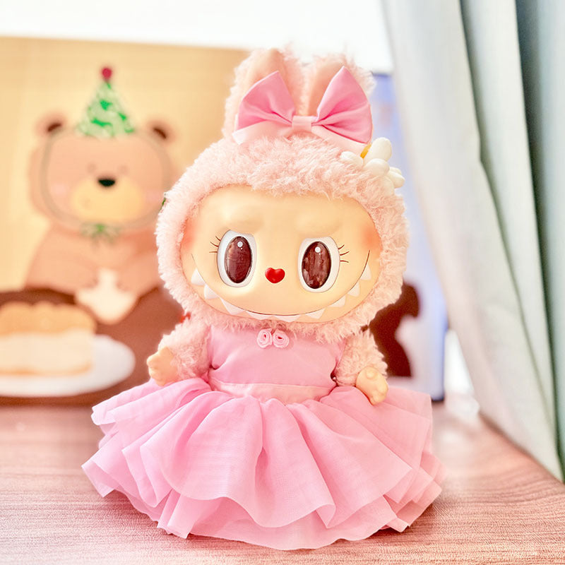 38Cm Labubu plush doll dress for Labubu doll clothes MOKOKO pink ballet dress set