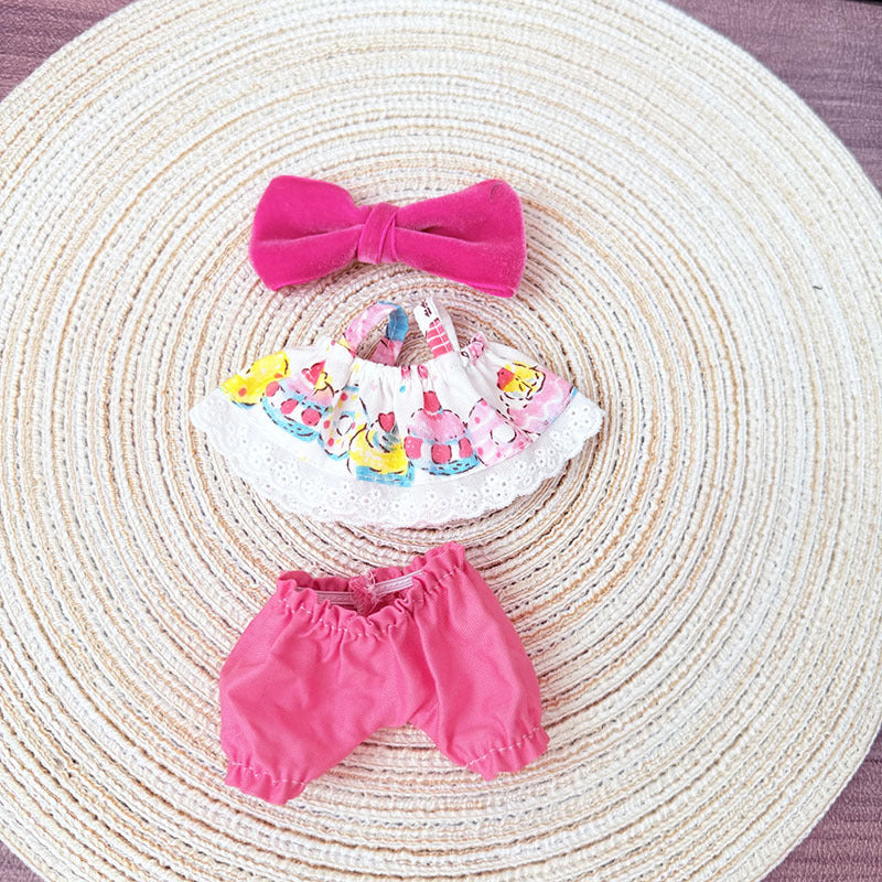 First, second and third generation Labubu clothes pendant Labubu sitting party baby clothes summer suspender skirt pink childhood clothes