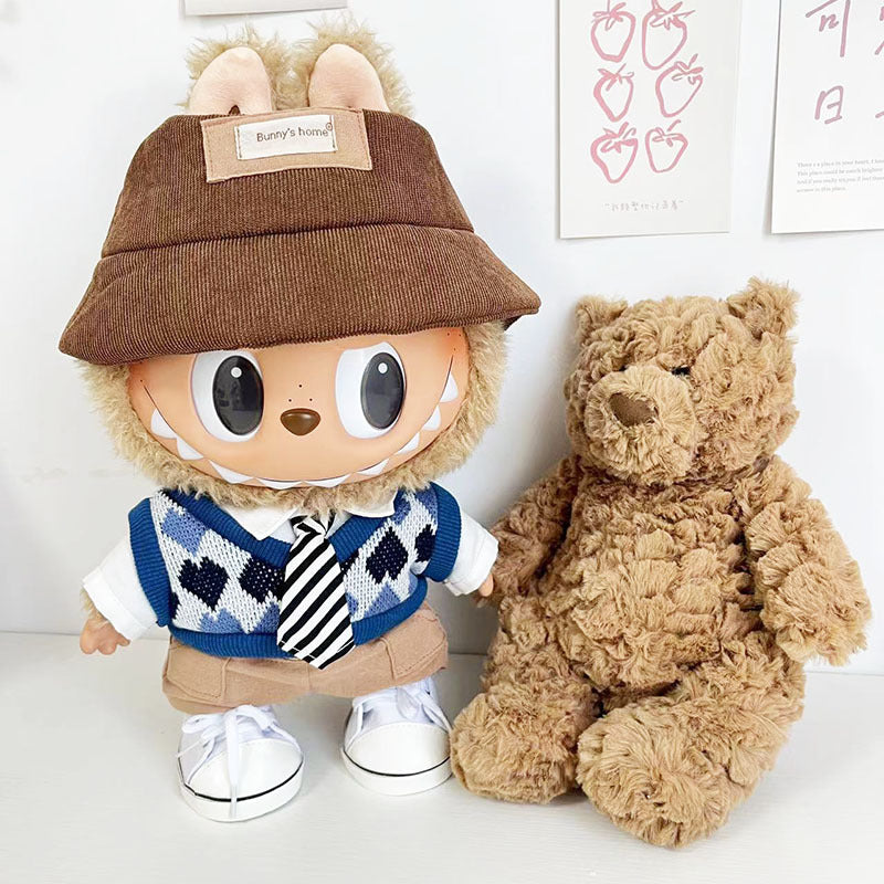 38Cm Labubu doll clothes blue-gray rhombus sweater set Labubu doll replacement baby clothes cute and cute