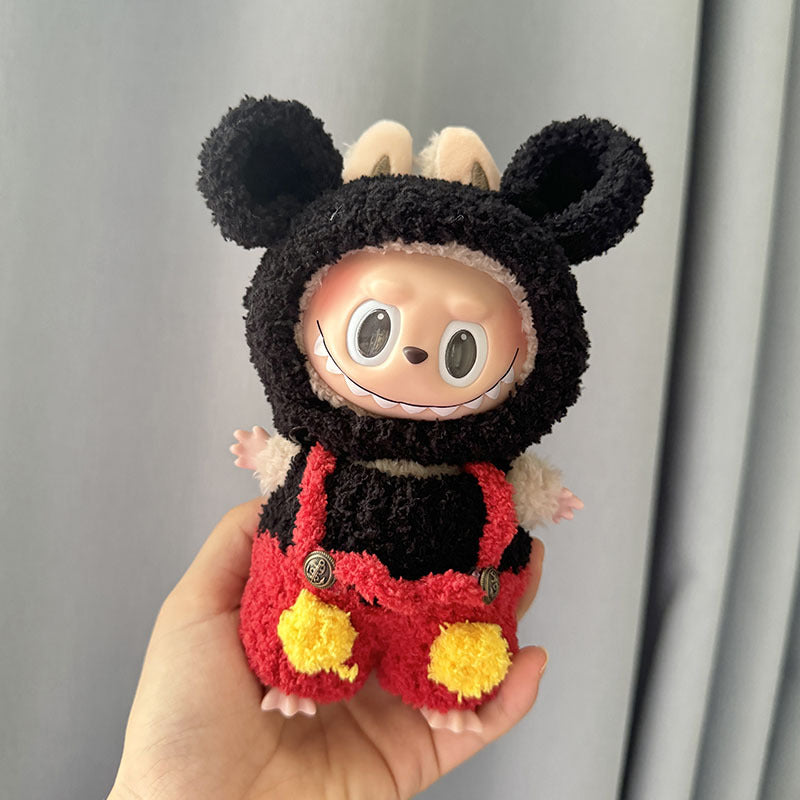 17Cm blind box rabub with pure handmade baby elephant purple rabbit overalls set labubu pendant baby clothes cute