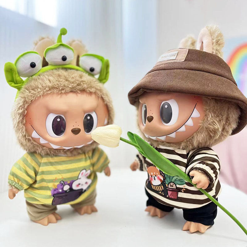 38Cm Labubu vinyl plush doll clothes for Labubu doll clothes striped animal shirt set cute