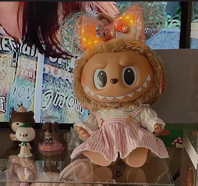 38Cm Labubu vinyl plush doll clothes for Labubu doll clothes striped animal shirt set cute