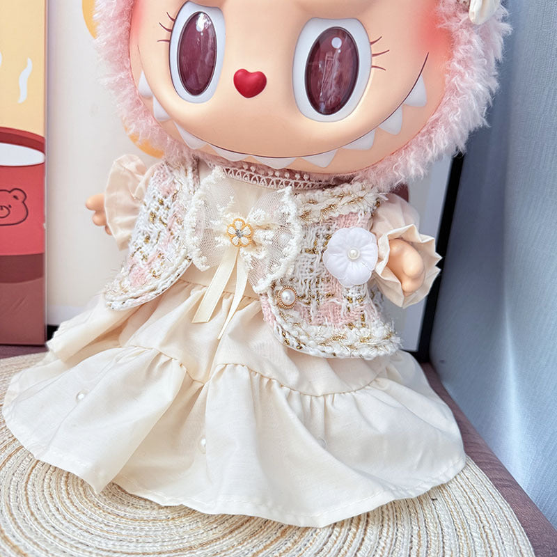 38Cm Labubu vinyl plush doll clothes for Labubu doll clothes flower sugar puff skirt set