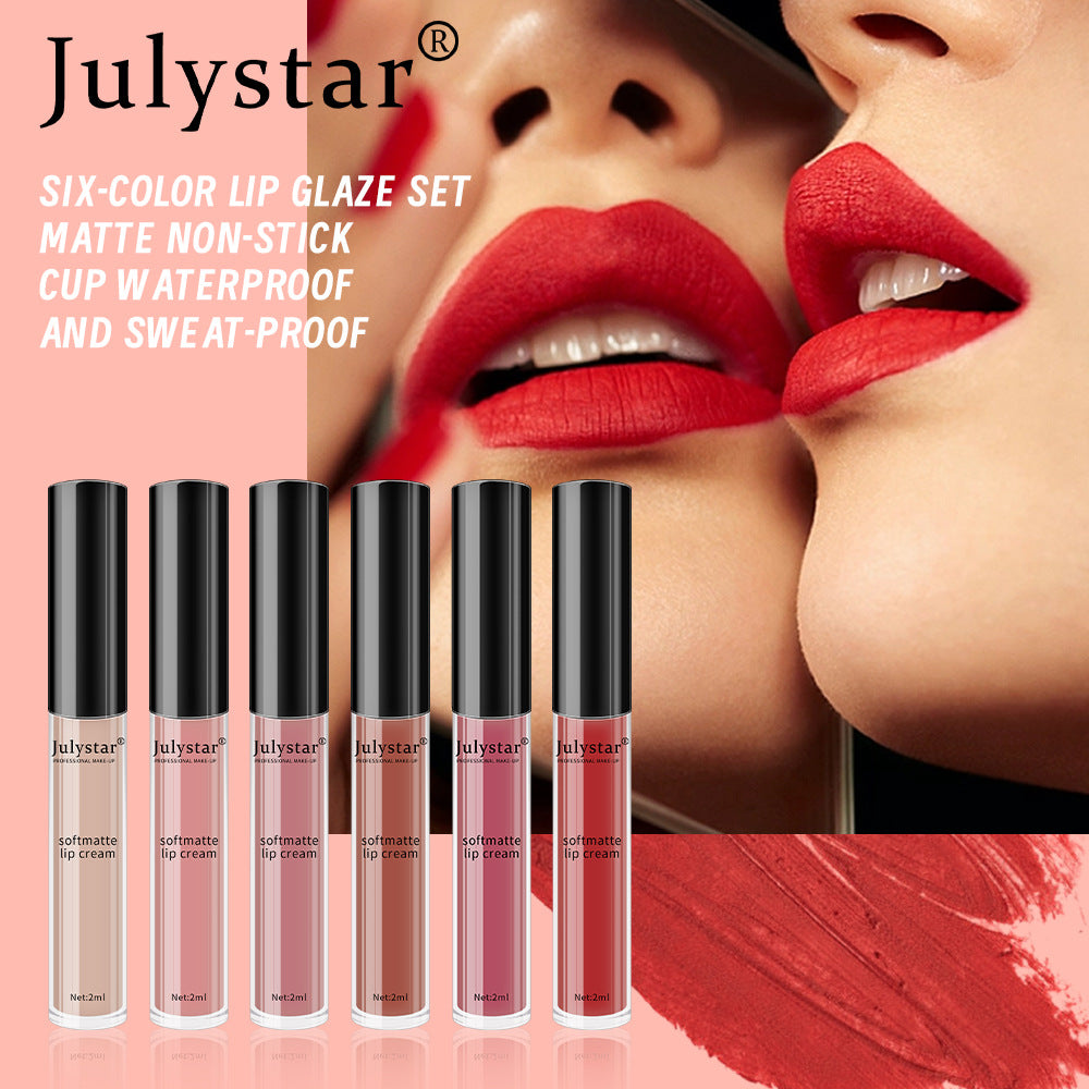Makeup matte multi-color lip glaze, easy to color, long-lasting, non-fading, non-stick cup lipstick set box