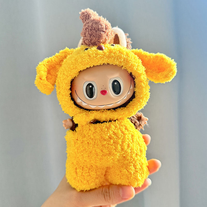 17Cm blind box rabub with pure handmade baby elephant purple rabbit overalls set labubu pendant baby clothes cute