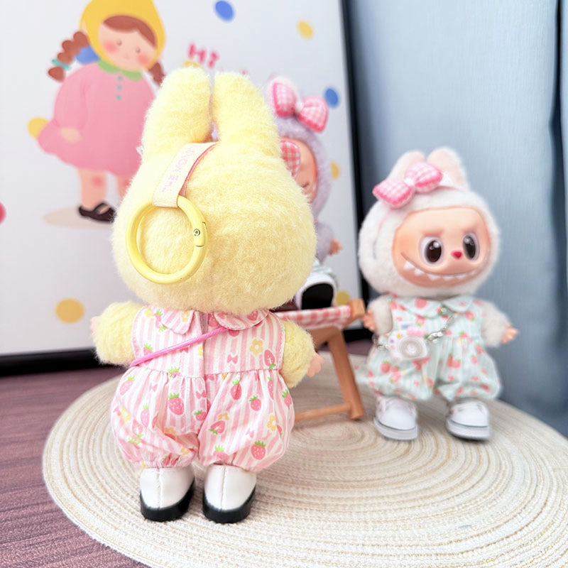 The first, second and third generation keychain Labubu clothes pendant Labubu baby clothes strawberry paradise jumpsuit set is cute