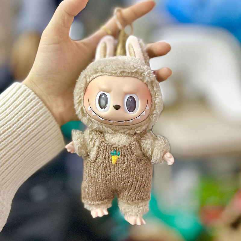 17Cm blind box rabub with cloud velvet little elk overalls set labubu pendant piggy christmas outfit