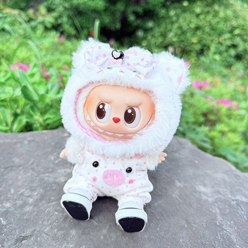 First and second generation keychain Labubu clothes pendant Labubu baby clothes cat hat + plaid overalls cute
