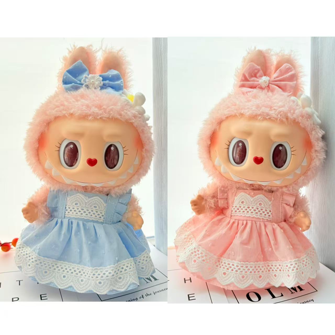 38Cm Labubu plush doll dress for Labubu doll dress MOKOKO sweetheart pink and blue lace skirt