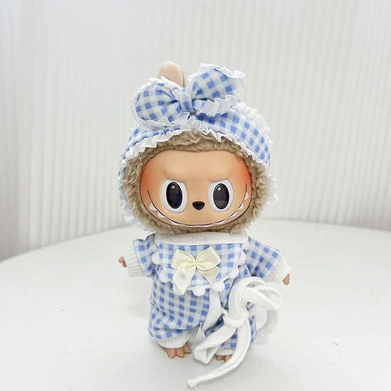 The first, second and third generation keychain Labubu clothes pendant Labubu baby clothes plaid baby pajamas set is cute.