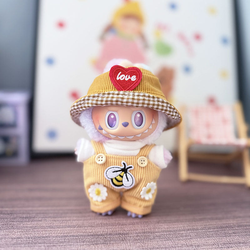 The first, second and third generation keychain Labubu clothes pendant Labubu baby clothes summer watermelon overalls set is cute