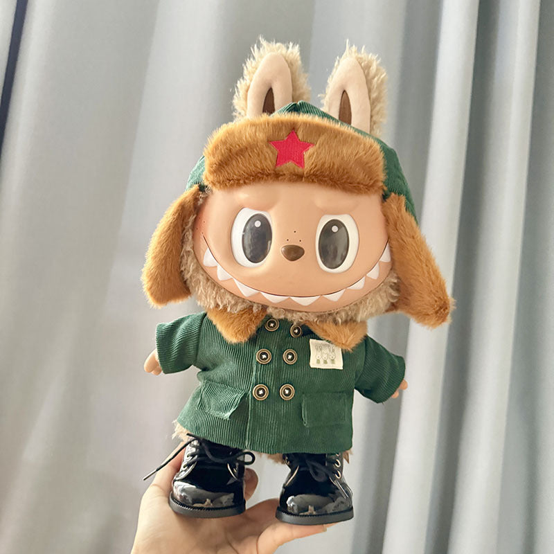 38Cm Labubu plush doll clothes Labubu doll MOKOKO Lei Feng coat rabbit ear strap skirt set