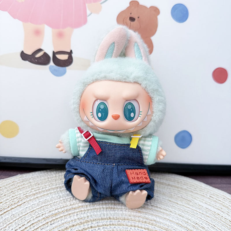 The first, second and third generation keychain Labubu clothes pendant Labubu baby clothes colored denim strap set is cute.