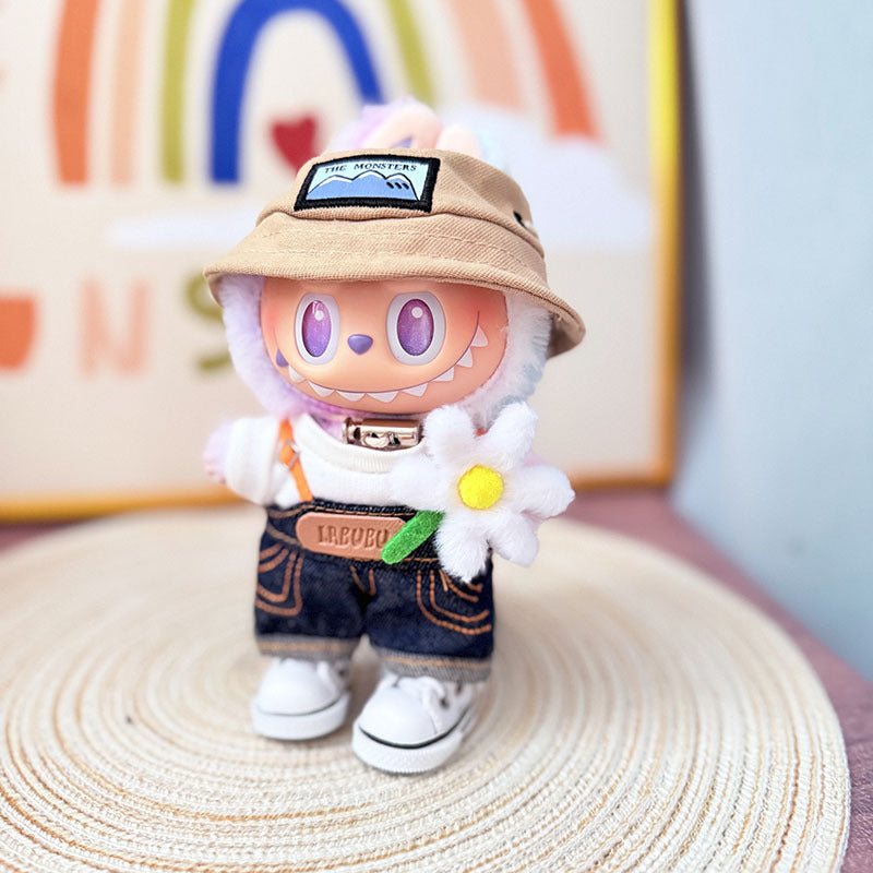 The first, second and third generations of Labubu clothes pendant Labubu sitting baby clothes Kechun same spring field overalls