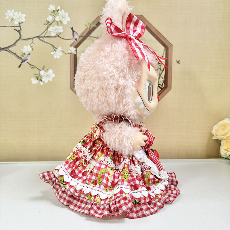 38Cm Labubu plush doll clothes for Labubu doll clothes pastoral picking strawberry dress set
