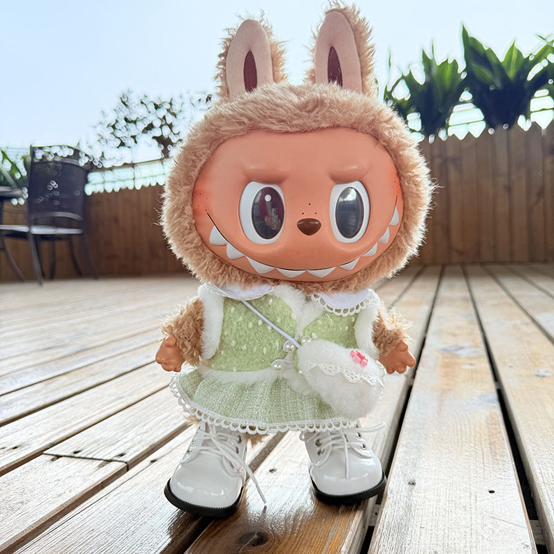 38Cm Labubu plush doll dress for Labubu doll MOKOKO sweetheart pearl cream dress