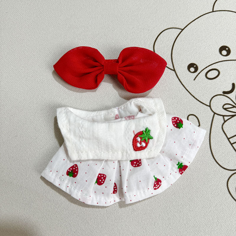 17Cm rabub wearing pendant labubu keychain baby clothes 10cm cotton doll clothes small strawberry skirt set