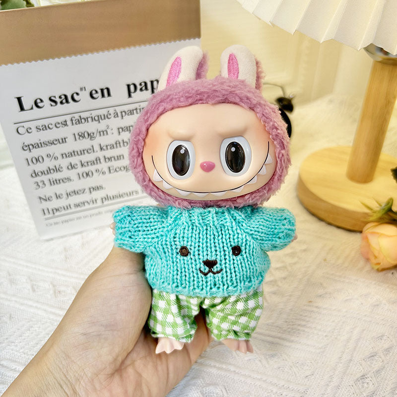 17Cm blind box rabub sweater pants macaron labubu pendant doll knitted sweater new year sweater cute
