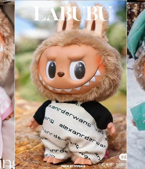 38Cm Labubu vinyl plush doll clothes for Labubu doll clothes striped animal shirt set cute