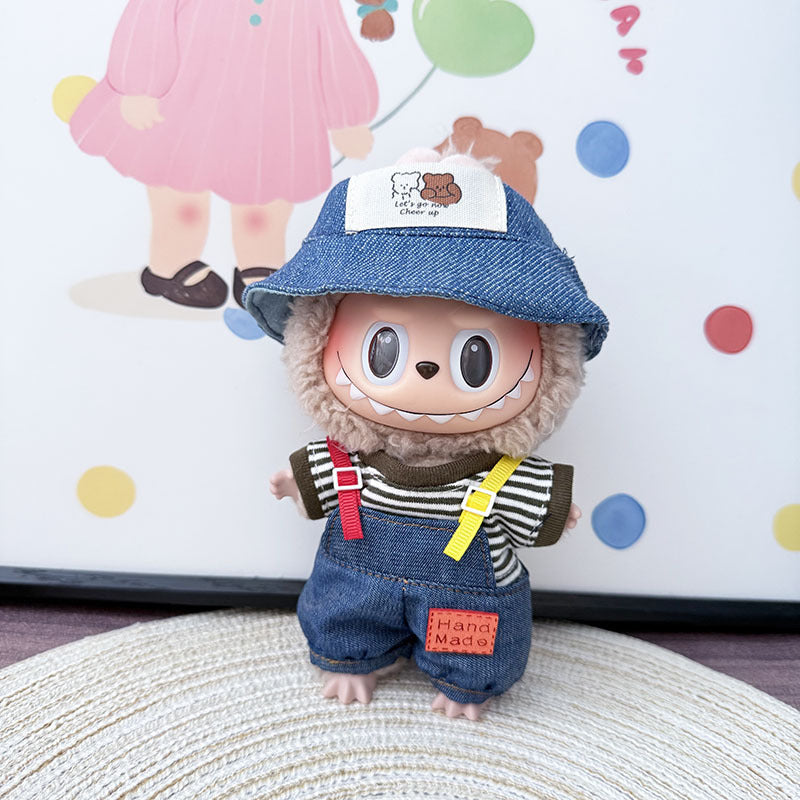 The first, second and third generation keychain Labubu clothes pendant Labubu baby clothes colored denim strap set is cute.