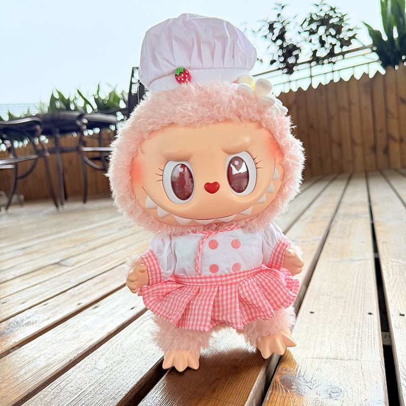 38Cm Labubu plush doll clothes for Labubu doll MOKOKO sweetheart strawberry chef outfit cute