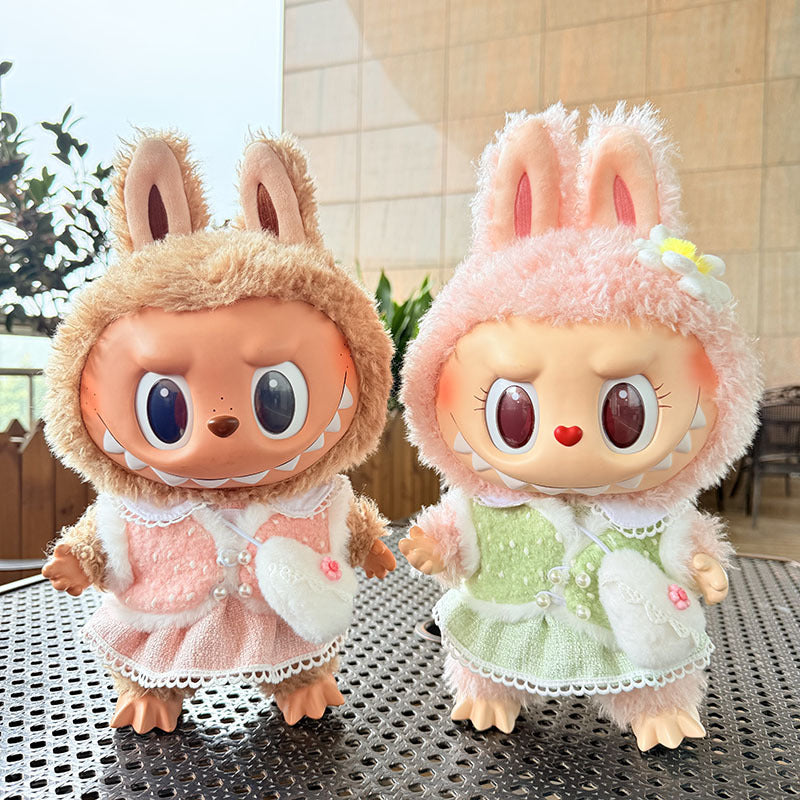 38Cm Labubu plush doll dress for Labubu doll MOKOKO sweetheart pearl cream dress