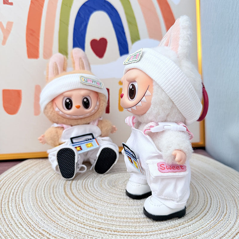 One, two and three generations of Labubu clothes pendant Labubu sitting party baby clothes radio overalls set creativity