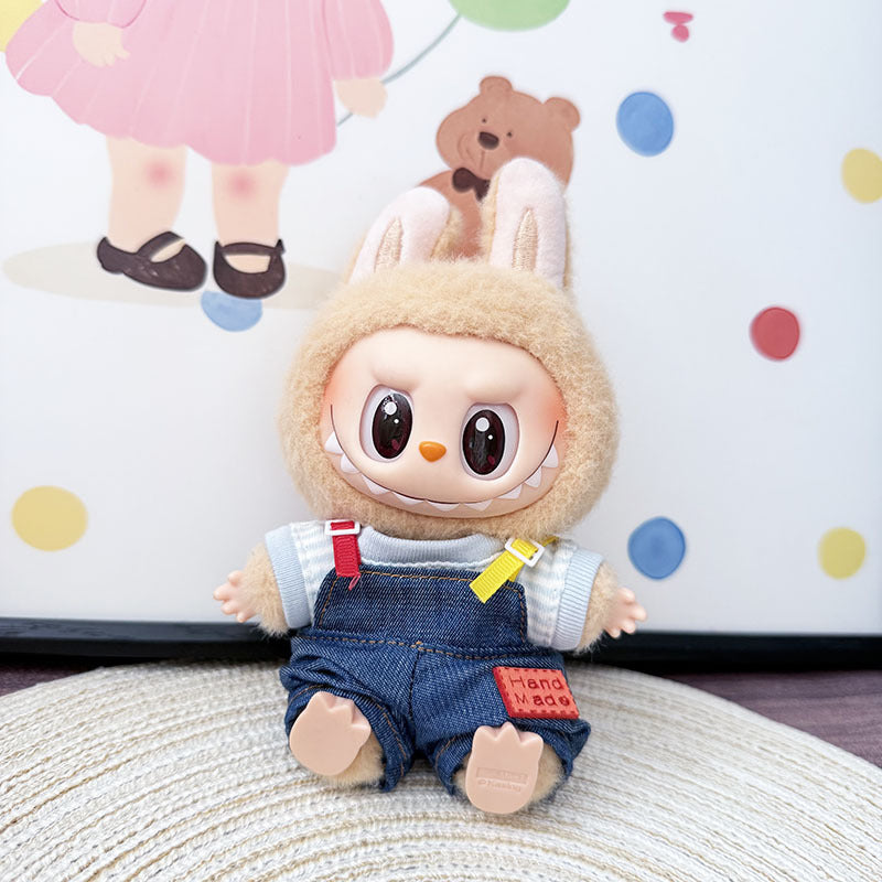 The first, second and third generation keychain Labubu clothes pendant Labubu baby clothes colored denim strap set is cute.
