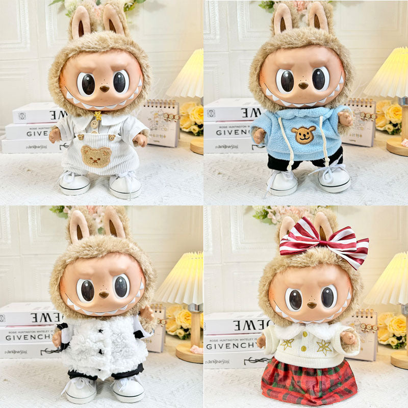 38Cm Labubu vinyl plush doll clothes for Labubu doll clothes cow coat blue bear sweater