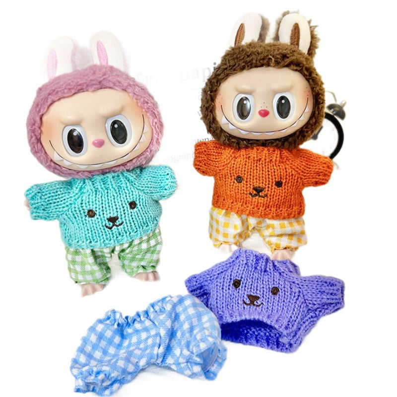 17Cm blind box rabub sweater pants macaron labubu pendant doll knitted sweater new year sweater cute
