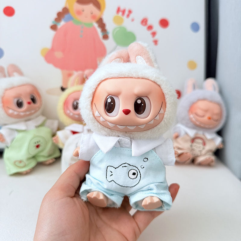 First and second generation keychain Labubu clothes pendant Labubu baby clothes cat puppy fish overalls set cute