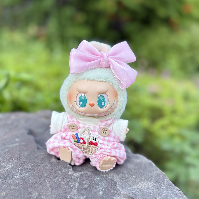 The first, second and third generation keychain Labubu clothes pendant Labubu baby clothes small basket overalls set is cute.