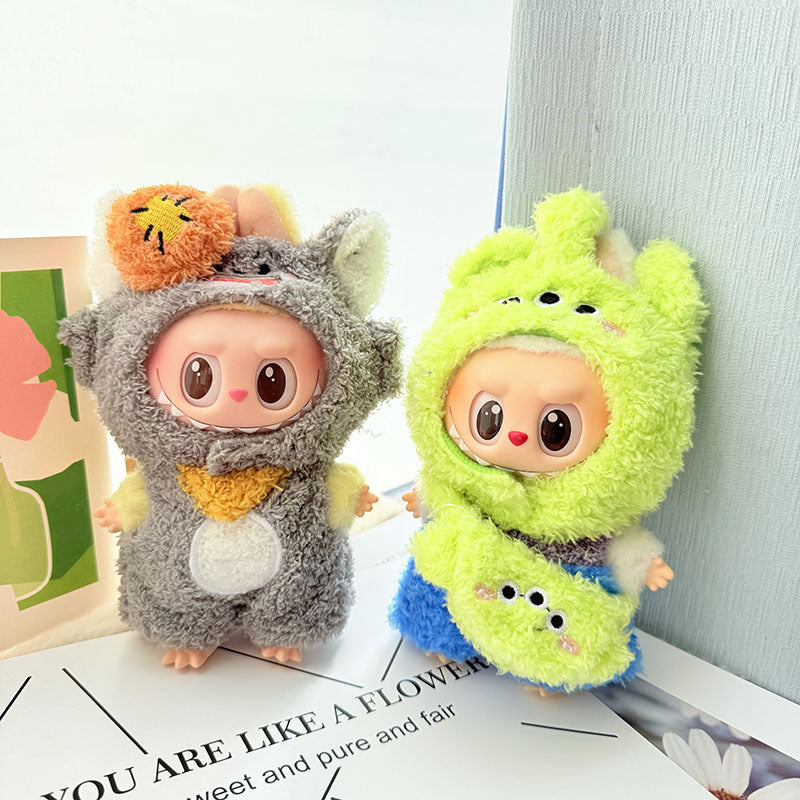 17Cm Labubuwa clothes LABUBU blind box sitting party one two three generations cute cloud velvet three eyes cute