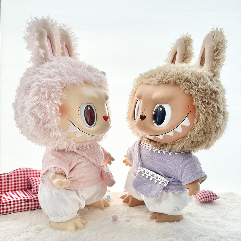 38Cm Labubu plush doll clothes for Labubu sweetheart doll baby clothes four-petal flower knitted three-piece set