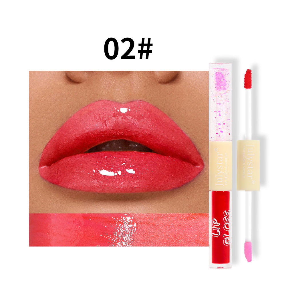 European and American makeup double-head pearlescent water gloss lip glaze natural and long-lasting non-stick cup Dudu lip gloss