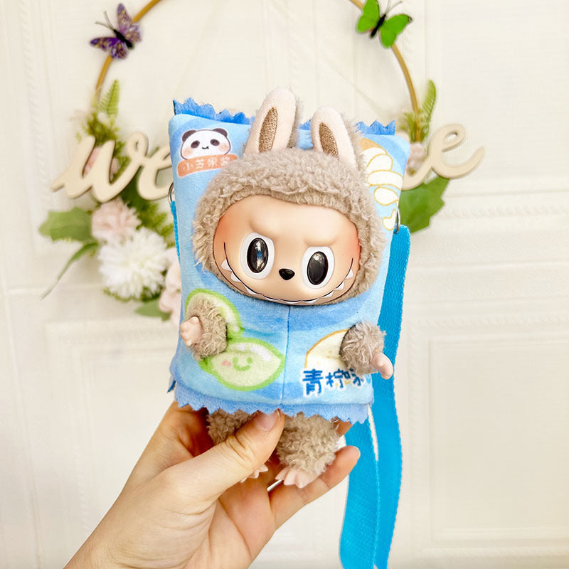15Cm pendant labubu blind box macaron rabub potato chips outer bag keychain doll clothes