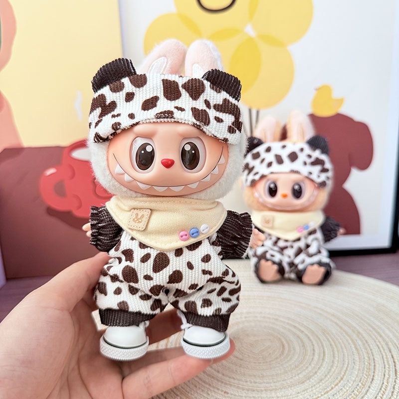 17Cm Labubuva clothes LABUBU blind box sitting party one two three generations cocoa ranch suit cute cute