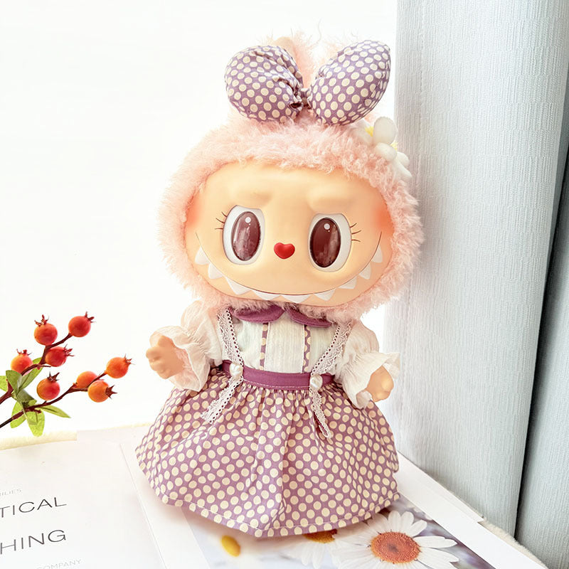 38Cm Labubu plush doll dress for Labubu doll dress MOKOKO sweetheart pink and blue lace skirt