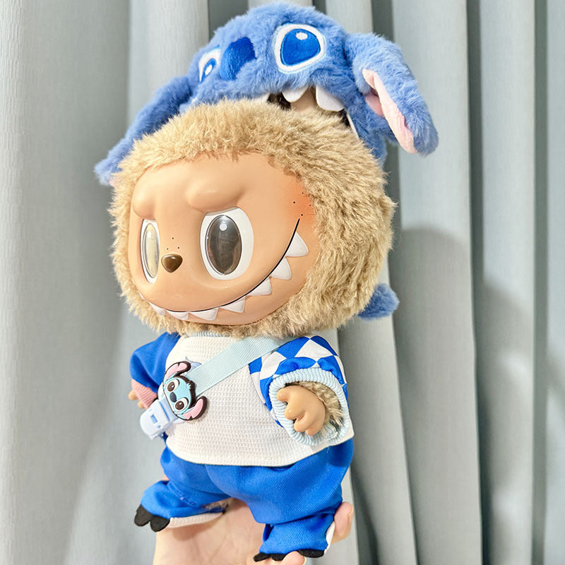38Cm Labubu plush doll clothes for vinyl Labubu doll clothes Stitch suit cute