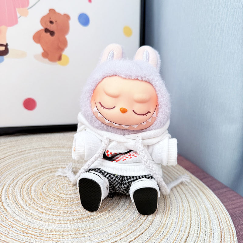 The first, second and third generation keychain Labubu clothes pendant Labubu baby clothes trendy hooded sweater set is cute.