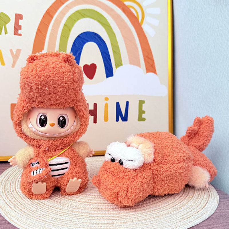 The first, second and third generation Labubu clothes pendant Labubu sitting party baby clothes orange crocodile suit is cute and cute