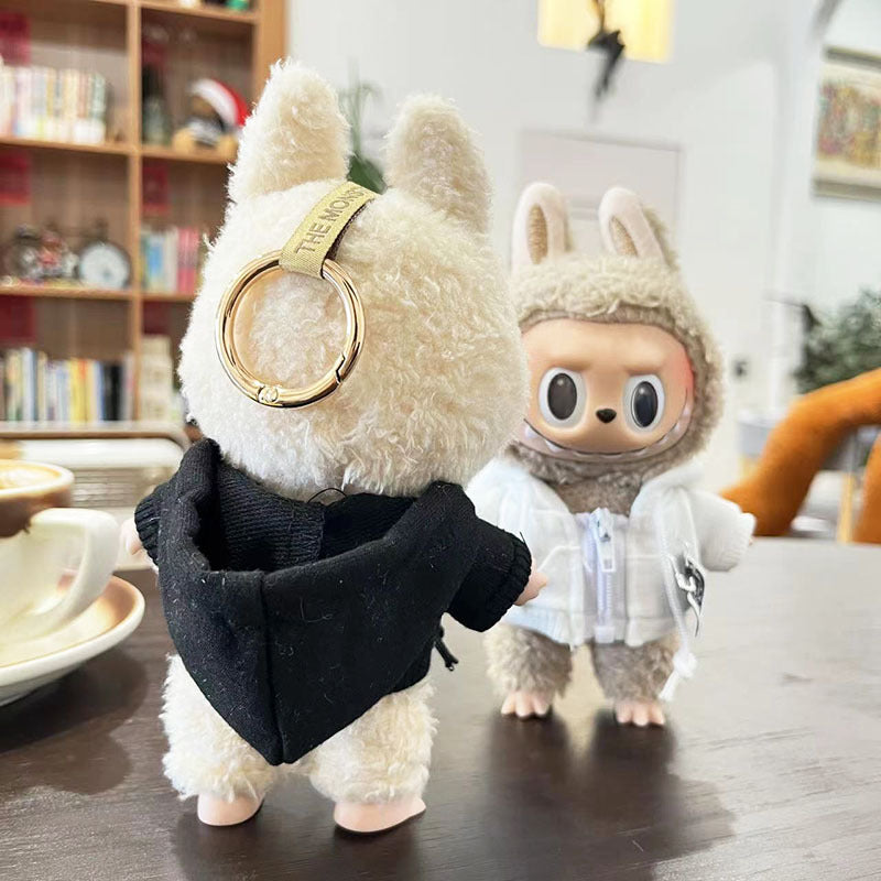 17Cm blind box rabub with love label overalls three-color optional labubu pendant clothes are cute and cute